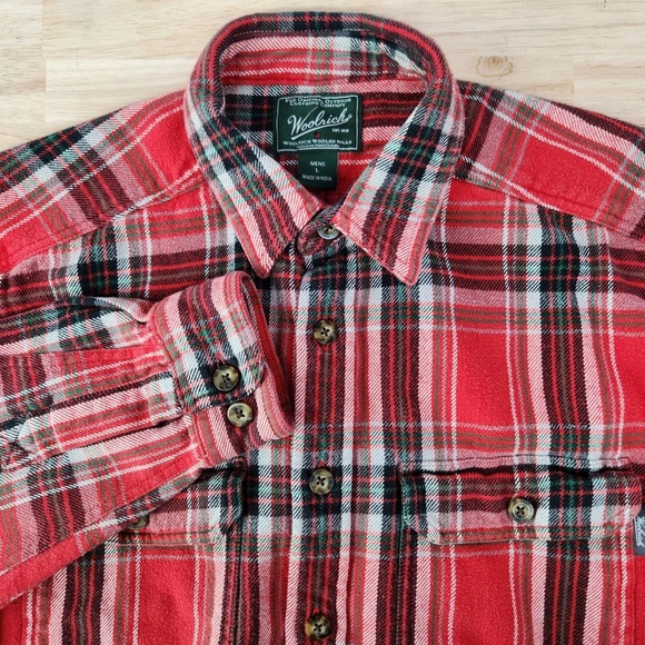 Woolrich Other - Woolrich Plaid Flannel Long Sleeve Button Shirt Mens L Red 100% Cotton Pockets